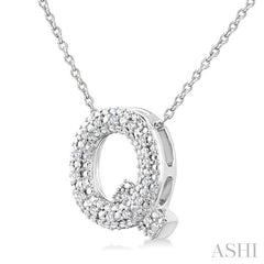 1/20 Ctw Bubble Accent Initial 'Q' Round Cut Diamond Fashion Pendant With Chain in Sterling Silver