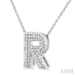 1/20 Ctw Bubble Accent Initial 'R' Round Cut Diamond Fashion Pendant With Chain in Sterling Silver