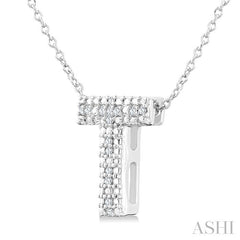 1/20 Ctw Bubble Accent Initial 'T' Round Cut Diamond Fashion Pendant With Chain in Sterling Silver