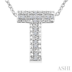 1/20 Ctw Bubble Accent Initial 'T' Round Cut Diamond Fashion Pendant With Chain in Sterling Silver