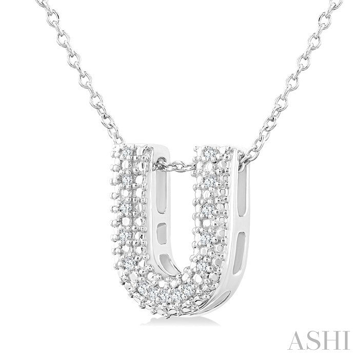 1/20 Ctw Bubble Accent Initial 'U' Round Cut Diamond Fashion Pendant With Chain in Sterling Silver