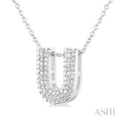 1/20 Ctw Bubble Accent Initial 'U' Round Cut Diamond Fashion Pendant With Chain in Sterling Silver