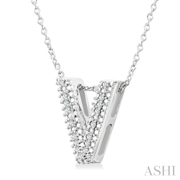 1/20 Ctw Bubble Accent Initial 'V' Round Cut Diamond Fashion Pendant With Chain in Sterling Silver