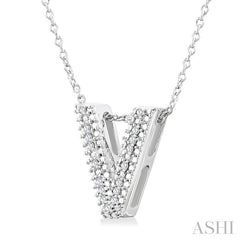 1/20 Ctw Bubble Accent Initial 'V' Round Cut Diamond Fashion Pendant With Chain in Sterling Silver
