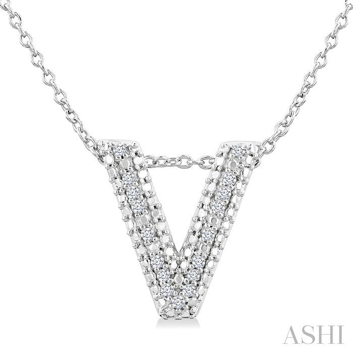 1/20 Ctw Bubble Accent Initial 'V' Round Cut Diamond Fashion Pendant With Chain in Sterling Silver