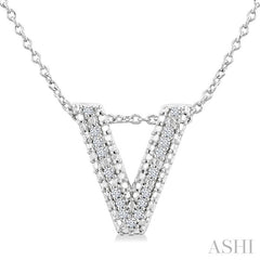 1/20 Ctw Bubble Accent Initial 'V' Round Cut Diamond Fashion Pendant With Chain in Sterling Silver