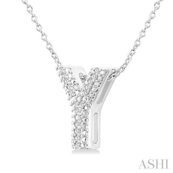 1/20 Ctw Bubble Accent Initial 'Y' Round Cut Diamond Fashion Pendant With Chain in Sterling Silver