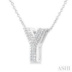 1/20 Ctw Bubble Accent Initial 'Y' Round Cut Diamond Fashion Pendant With Chain in Sterling Silver