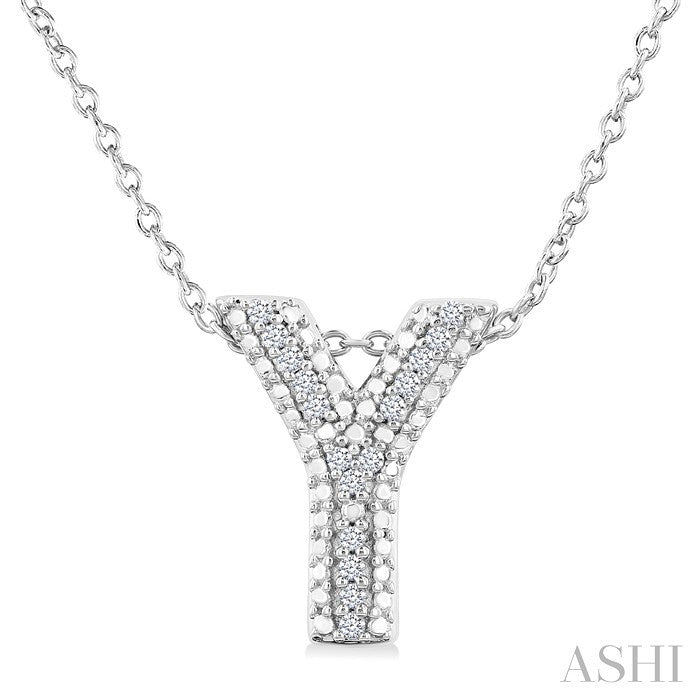 1/20 Ctw Bubble Accent Initial 'Y' Round Cut Diamond Fashion Pendant With Chain in Sterling Silver