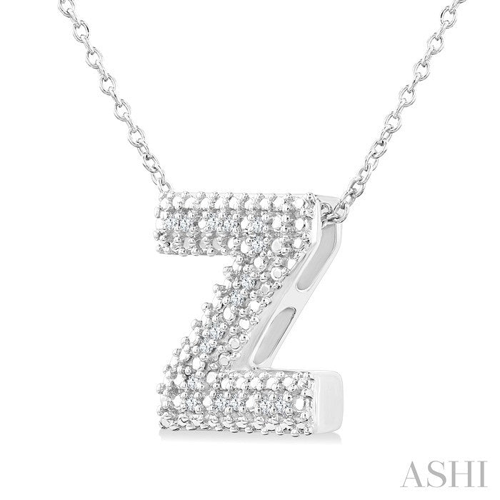 1/20 Ctw Bubble Accent Initial 'Z' Round Cut Diamond Fashion Pendant With Chain in Sterling Silver