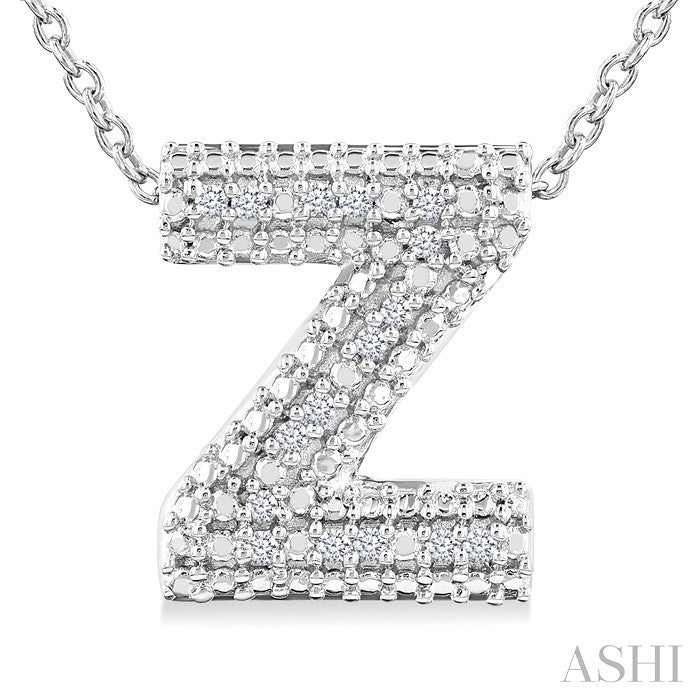 1/20 Ctw Bubble Accent Initial 'Z' Round Cut Diamond Fashion Pendant With Chain in Sterling Silver