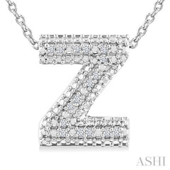 1/20 Ctw Bubble Accent Initial 'Z' Round Cut Diamond Fashion Pendant With Chain in Sterling Silver