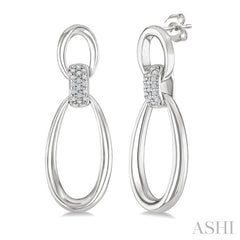 1/10 Ctw Oval Shape Link Round Cut Diamond Fashion Earrings in Sterling Silver
