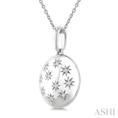 1/10 Ctw Bold Star Engraved Puffed Round Cut Diamond Pendant With Chain in Sterling Silver