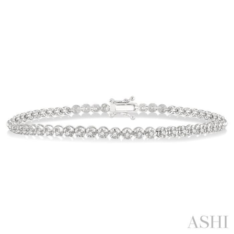 1 Ctw Round Cut Diamond Illusion Tennis Bracelet in 10K White Gold