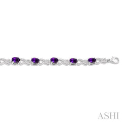 7x5 MM Oval Cut Amethyst and 1/10 Ctw Round Cut Diamond Semi-Precious Infinity Bracelet in Sterling Silver