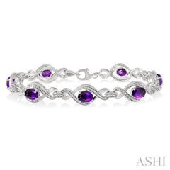 7x5 MM Oval Cut Amethyst and 1/10 Ctw Round Cut Diamond Semi-Precious Bracelet in Sterling Silver