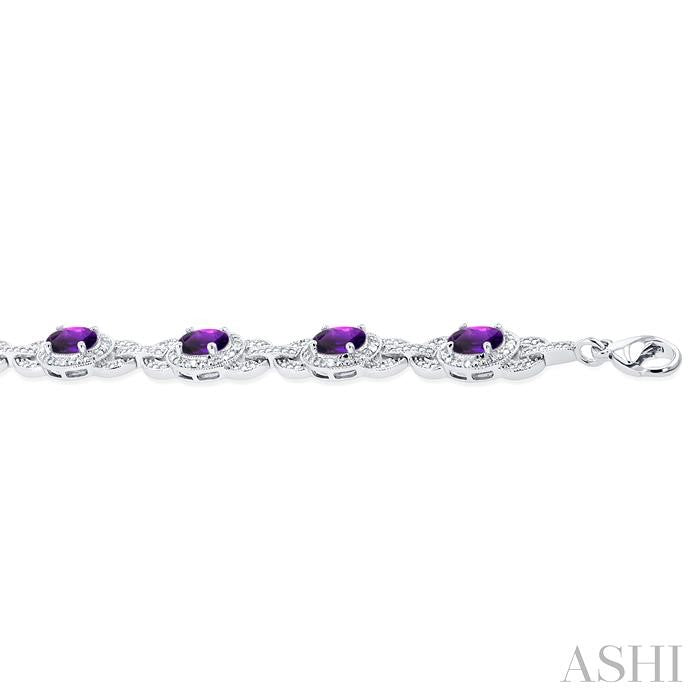 7x5 MM Oval Shape Amethyst and 1/10 Ctw Round Cut Diamond Semi-Precious Bracelet in Sterling Silver
