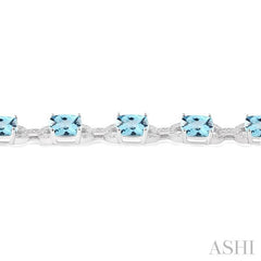 7x7 MM Cushion Shape Blue Topaz and 1/20 Ctw Round Cut Diamond Fashion Bracelet in Sterling Silver