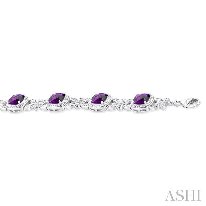 7X7 MM Cushion Shape Amethyst and 1/10 Ctw Round Cut Diamond Semi-Precious Bracelet in Sterling Silver