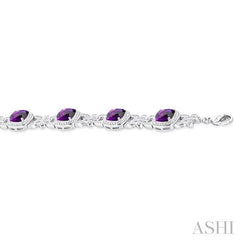 7X7 MM Cushion Shape Amethyst and 1/10 Ctw Round Cut Diamond Semi-Precious Bracelet in Sterling Silver