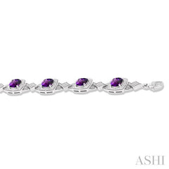 7X7 MM Cushion Shape Amethyst and 1/10 Ctw Round Cut Diamond Semi-Precious Bracelet in Sterling Silver