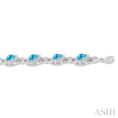 1/10 Ctw Cushion Shape 7X7 MM Blue Topaz and Round Cut Diamond Semi-Precious Bracelet in Sterling Silver