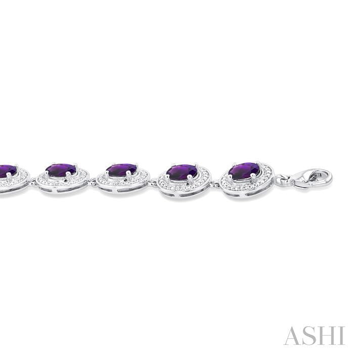 7x5 MM Oval Shape Amethyst and 1/10 Ctw Round Cut Diamond Semi-Precious Bracelet in Sterling Silver