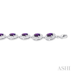 7x5 MM Oval Shape Amethyst and 1/10 Ctw Round Cut Diamond Semi-Precious Bracelet in Sterling Silver