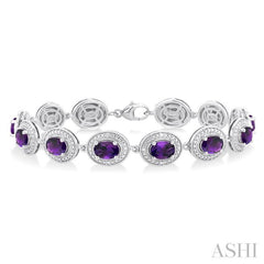 7x5 MM Oval Shape Amethyst and 1/10 Ctw Round Cut Diamond Semi-Precious Bracelet in Sterling Silver