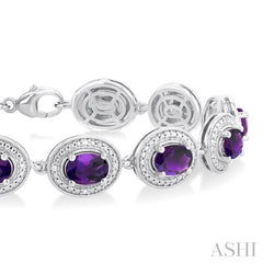 7x5 MM Oval Shape Amethyst and 1/10 Ctw Round Cut Diamond Semi-Precious Bracelet in Sterling Silver