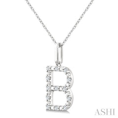 1/10 Ctw Initial 'B' Round Cut Diamond Fashion Pendant With Chain in Sterling Silver