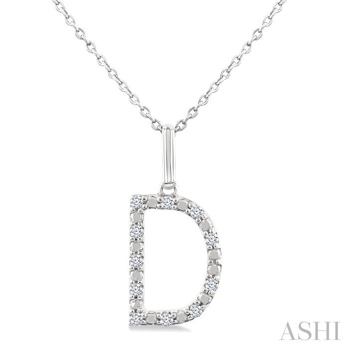 1/10 Ctw Initial 'D' Round Cut Diamond Fashion Pendant With Chain in Sterling Silver