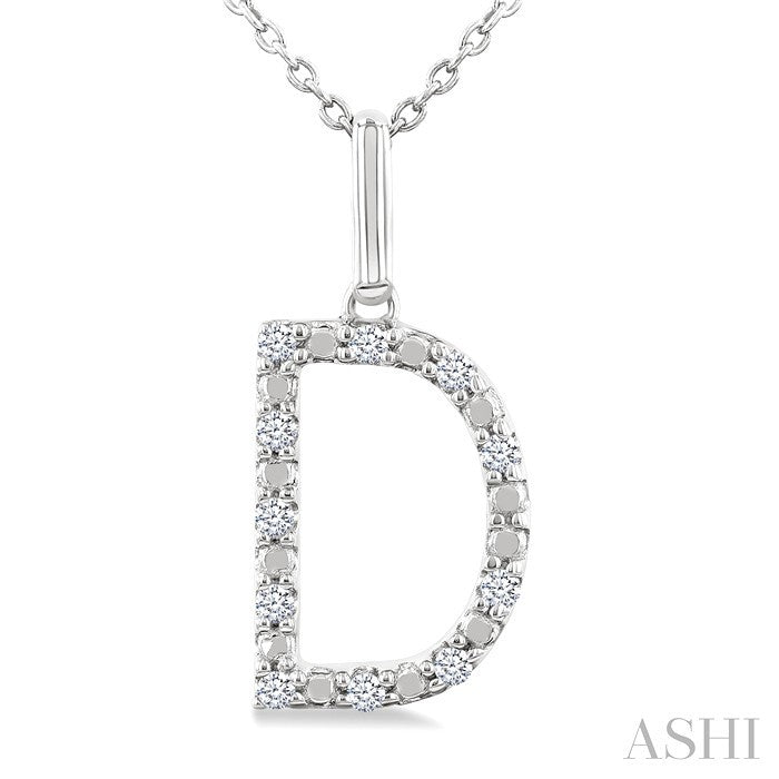 1/10 Ctw Initial 'D' Round Cut Diamond Fashion Pendant With Chain in Sterling Silver