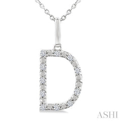 1/10 Ctw Initial 'D' Round Cut Diamond Fashion Pendant With Chain in Sterling Silver
