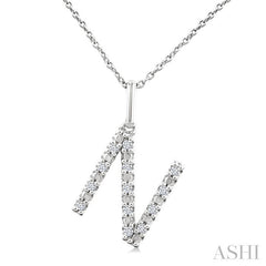 1/10 Ctw Initial 'N' Round Cut Diamond Fashion Pendant With Chain in Sterling Silver