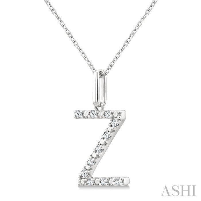 1/10 Ctw Initial 'Z' Round Cut Diamond Fashion Pendant With Chain in Sterling Silver