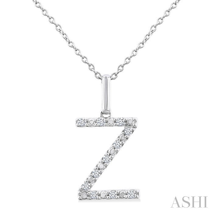 1/10 Ctw Initial 'Z' Round Cut Diamond Fashion Pendant With Chain in Sterling Silver