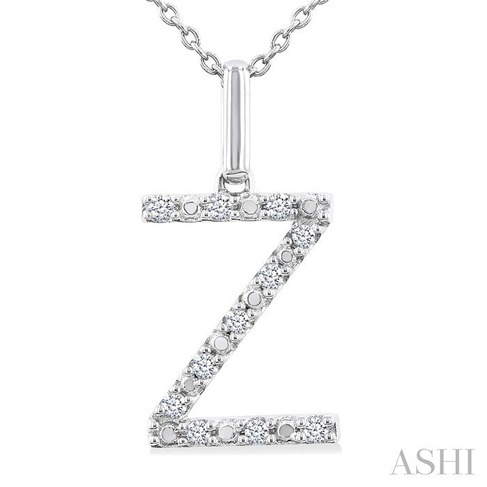 1/10 Ctw Initial 'Z' Round Cut Diamond Fashion Pendant With Chain in Sterling Silver