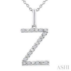 1/10 Ctw Initial 'Z' Round Cut Diamond Fashion Pendant With Chain in Sterling Silver