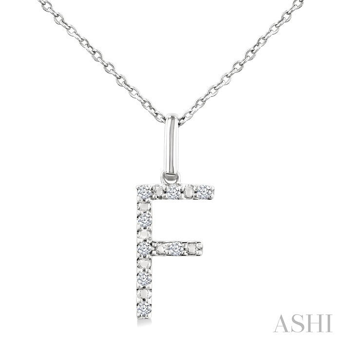 1/20 Ctw Initial 'F' Round Cut Diamond Fashion Pendant With Chain in Sterling Silver