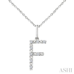 1/20 Ctw Initial 'F' Round Cut Diamond Fashion Pendant With Chain in Sterling Silver