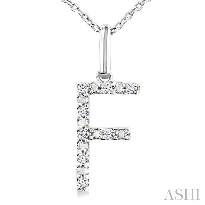 1/20 Ctw Initial 'F' Round Cut Diamond Fashion Pendant With Chain in Sterling Silver