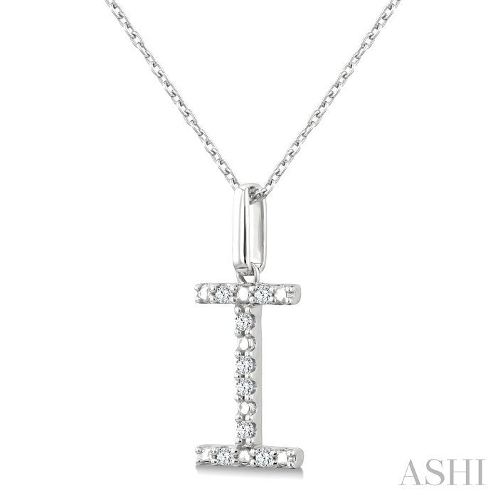 1/20 Ctw Initial 'I' Round Cut Diamond Fashion Pendant With Chain in Sterling Silver