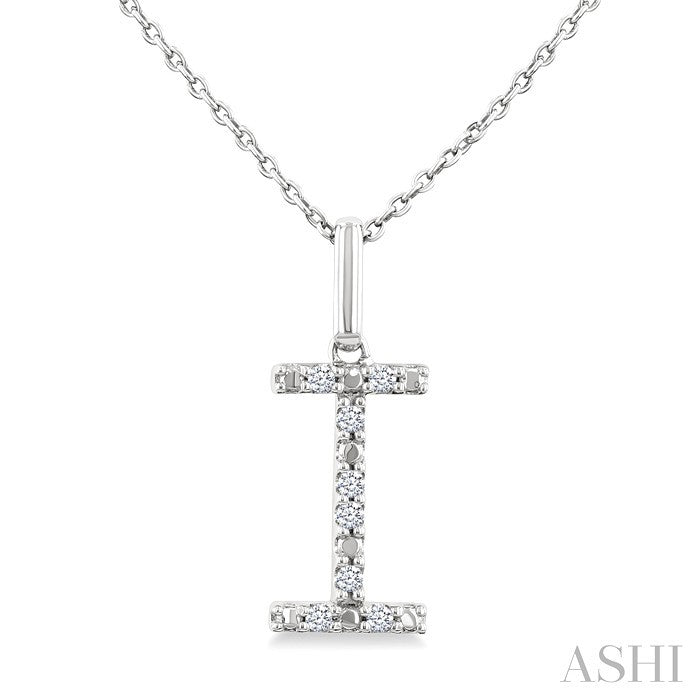 1/20 Ctw Initial 'I' Round Cut Diamond Fashion Pendant With Chain in Sterling Silver