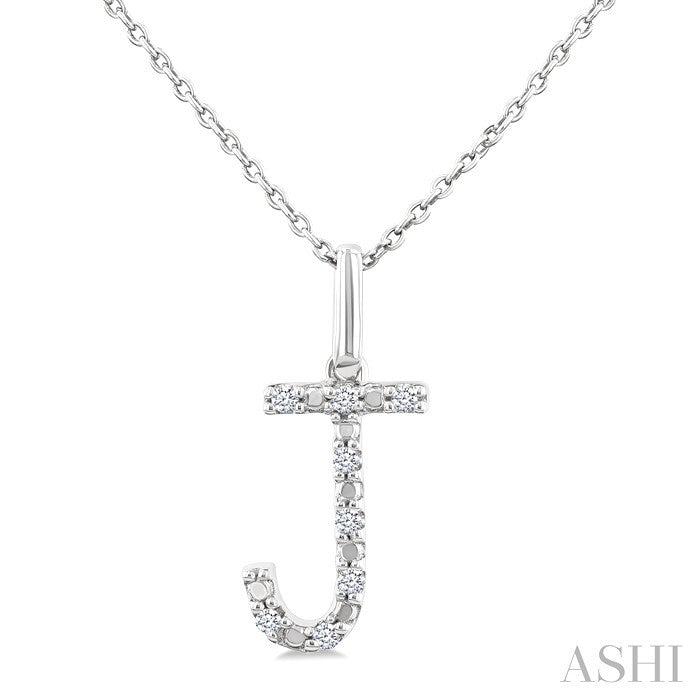 1/20 Ctw Initial 'J' Round Cut Diamond Fashion Pendant With Chain in Sterling Silver