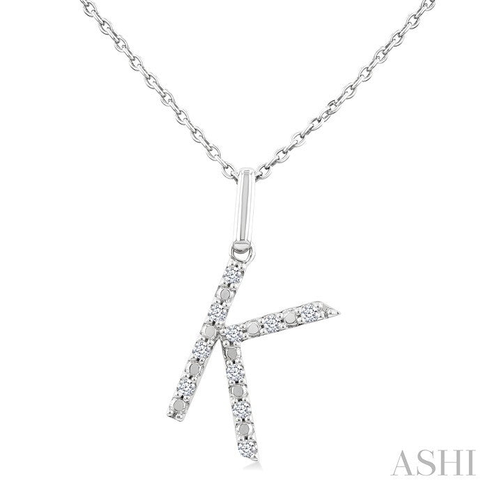 1/20 Ctw Initial 'K' Round Cut Diamond Fashion Pendant With Chain in Sterling Silver