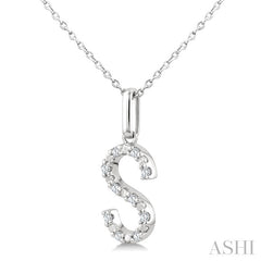 1/20 Ctw Initial 'S' Round Cut Diamond Fashion Pendant With Chain in Sterling Silver
