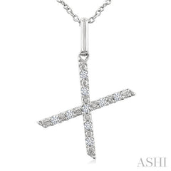 1/20 Ctw Initial 'X' Round Cut Diamond Fashion Pendant With Chain in Sterling Silver