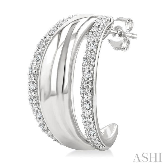 1/10 Ctw Split Dome Shape Round Cut Diamond Bold Half Hoop Earring in Sterling Silver